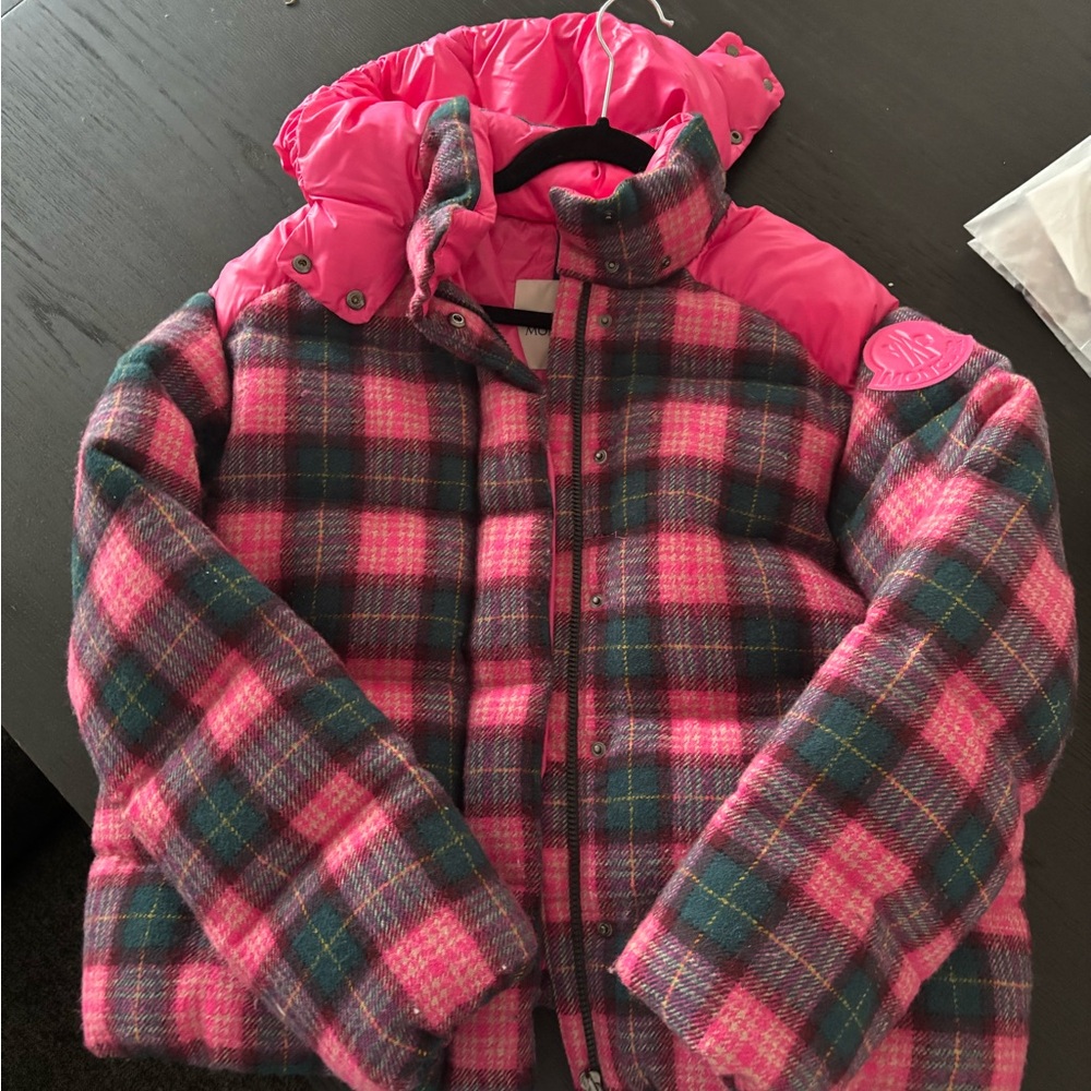 Moncler Pink and Multicolor Plaid Jacket fits size 6-8 or 16 kids